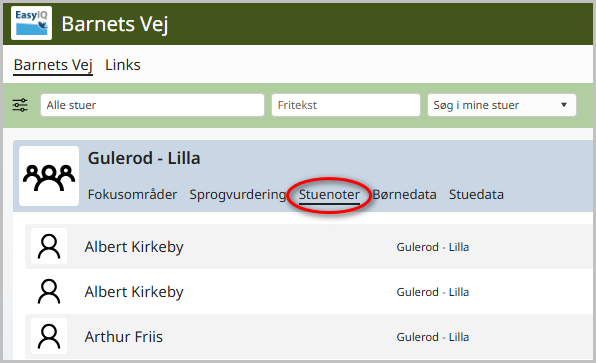 Stuenoter i Barnets Vej