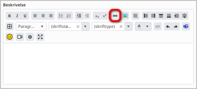 Funktionen Indsæt link i tekstfelt