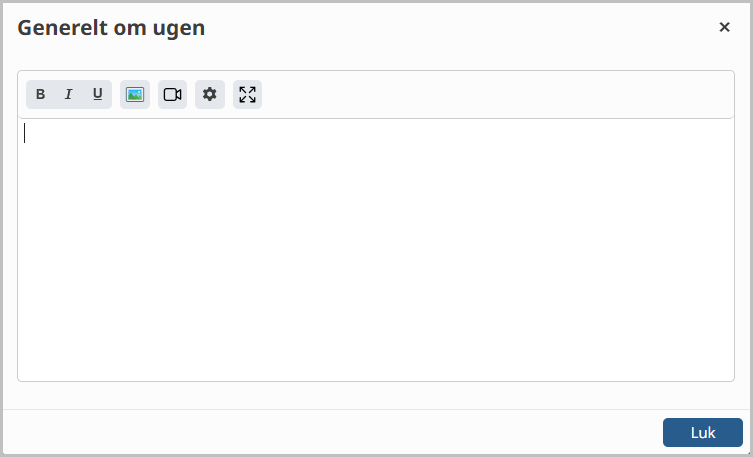 Viser tekstfelt med mulighed for indsættelse af video, billede, links og html