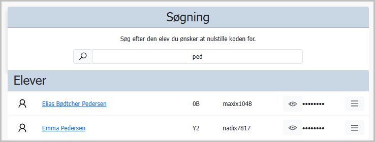 Se nulstillet kode ved at klikke på øjet