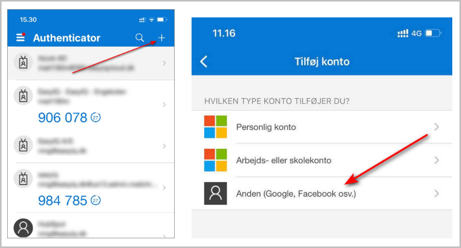 Opsætning i Microsoft Authenticator