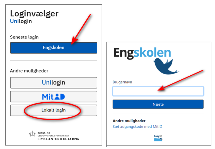 Loginvælger med mulighed for at vælge lokalt login