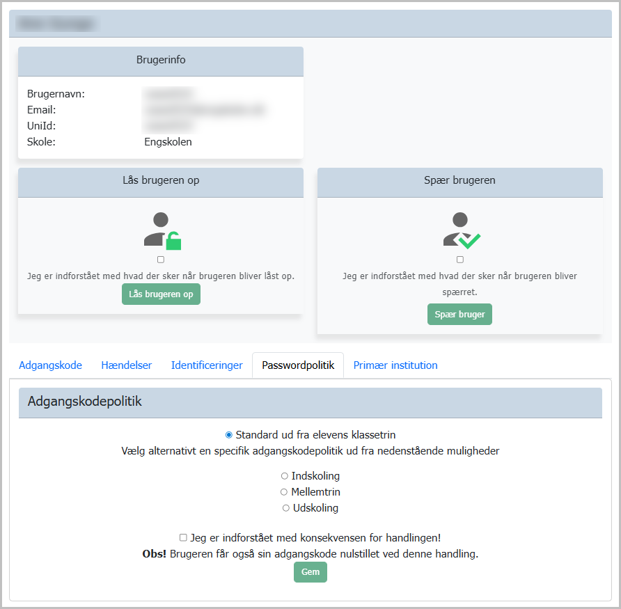 Adgangskodepolitik i Kodeskift