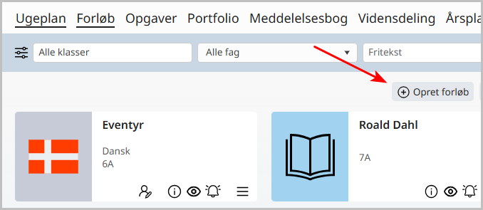 Knappen Opret forløb i øverste højre hjørne af forløbsoversigten
