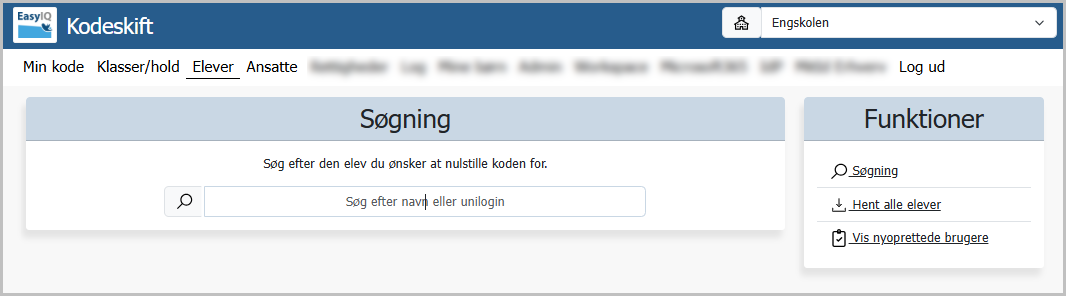 Søgefelt til fremsøgning af elev eller ansat