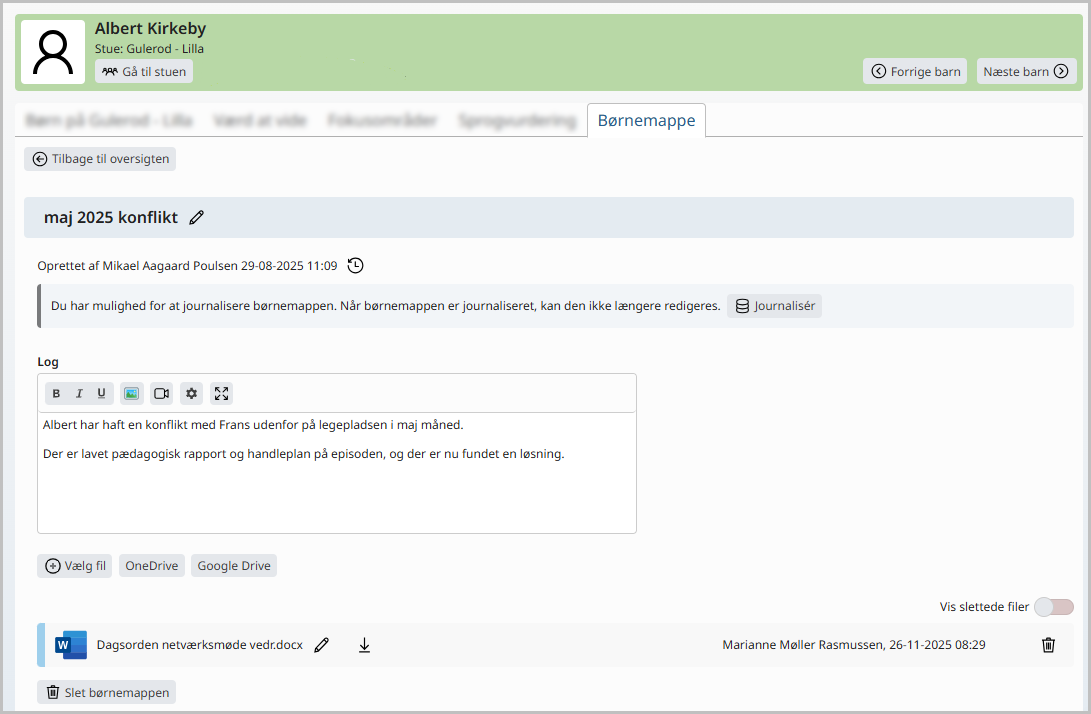 Redigeringsmuligheder i Børnemappe