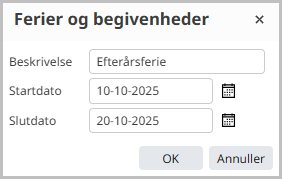 Angiv titel og start og slutdato