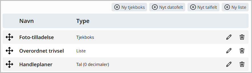 Slet eller rediger oprettede ekstrafelter