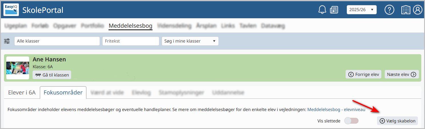 Funktionen Vælg skabelon