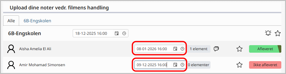 Ændre afleveringsdato for elev