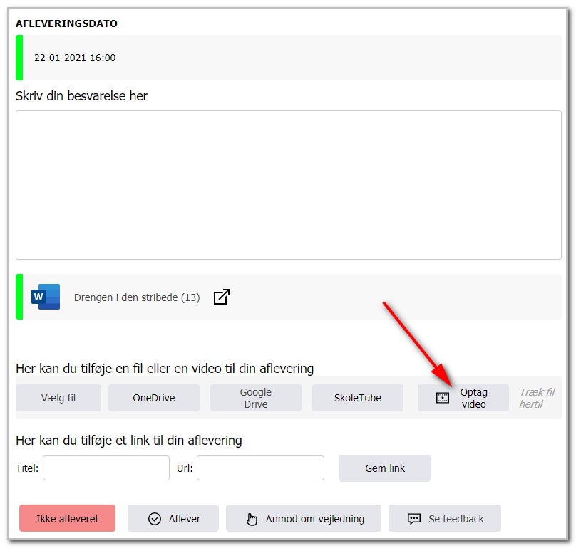 Knappen Optag video i SkolePortal opgave
