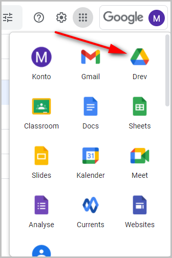 Funktionen: Gå til Google Drev