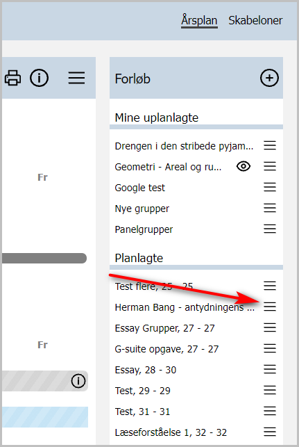 Visning af forløb i højre side af årsplanen