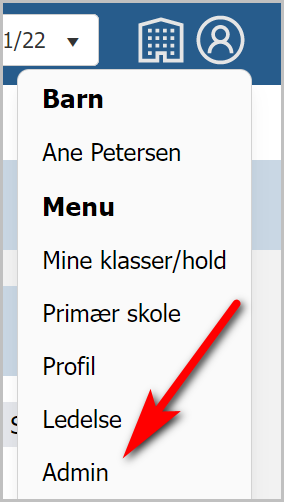 Viser Admin-modulet i SkolePortal med menuvalg i øverste hjørne.