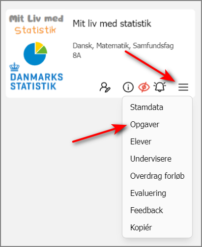 Adgang til opgaveoversigt via menu i forløbsoversigt